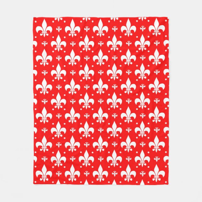 Red Fleur-de-lis Pattern Design  Fleece Blanket (Front)