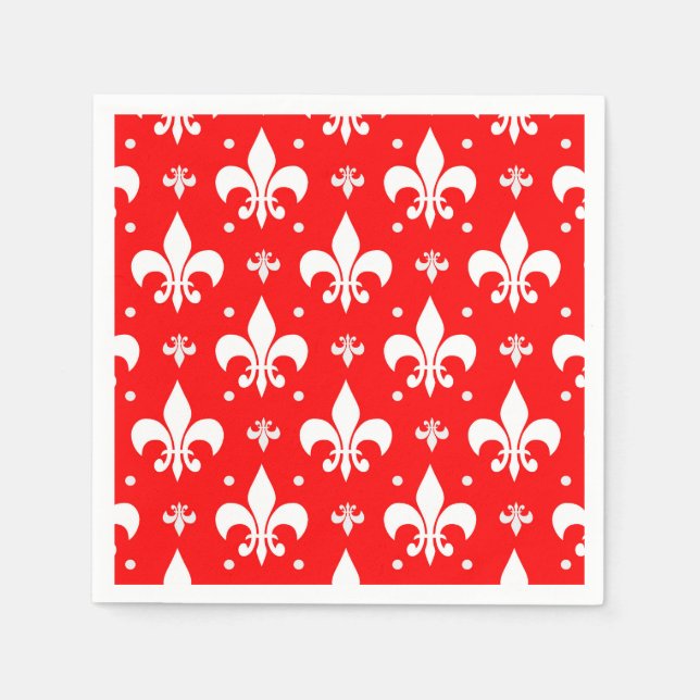 Red Fleur-de-lis Pattern Design  Napkins (Front)