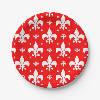 Red Fleur-de-lis Pattern Design  Paper Plates