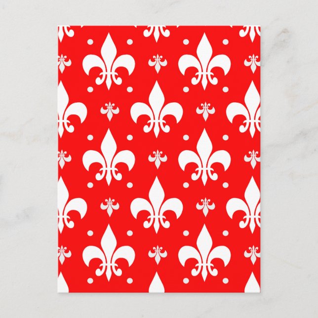 Red Fleur-de-lis Pattern Design  Postcard (Front)