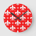 Red Fleur-de-lis Pattern Design  Round Clock