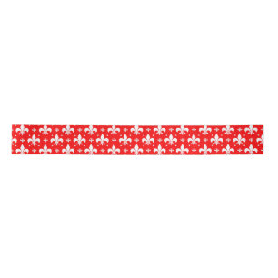Red Fleur-de-lis Pattern Design Satin Ribbon
