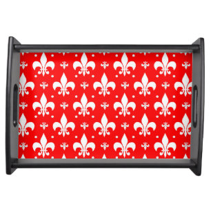 Red Fleur-de-lis Pattern Design  Serving Tray
