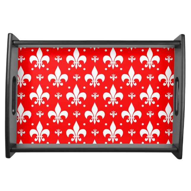Red Fleur-de-lis Pattern Design  Serving Tray (Front)
