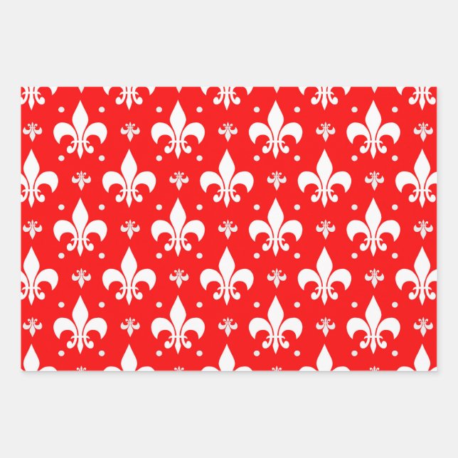Red Fleur-de-lis Pattern Design  Wrapping Paper Sheets (Front)