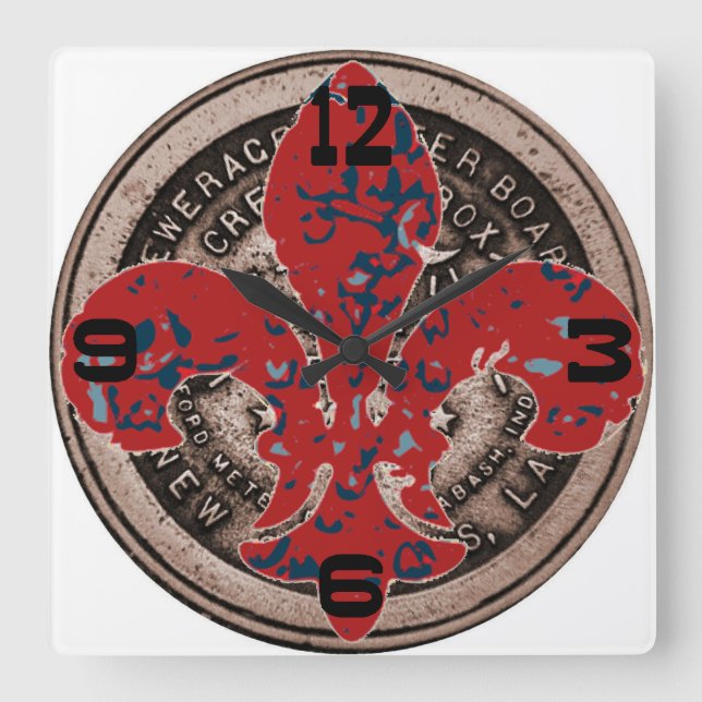 Red Fleur De Lis Water Meter Cover Clock Face (Front)
