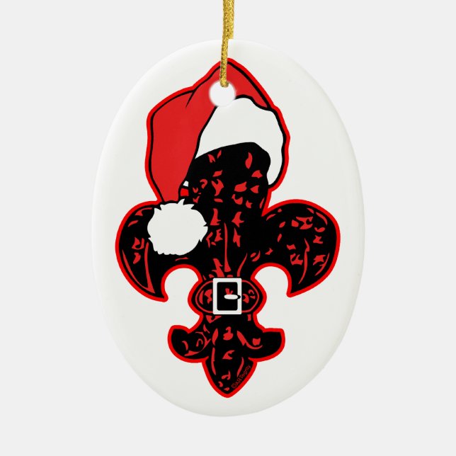 Red Fleur de Santa Ceramic Ornament (Front)