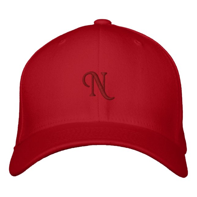 Red Flexfit Wool N Letter Monogram Initial-Hat Embroidered Baseball Cap (Front)