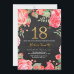 Red Floral 18th Birthday Invitation Gold Glitter<br><div class="desc">Red Floral 18th Birthday Invitation for Women. Watercolor Botanical Floral Flower. Gold Glitter. Chalkboard Background. Pink Peonies Floral Flowers. Adult Birthday. For further customization,  please click the "Customize it" button and use our design tool to modify this template.</div>