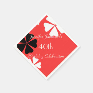 Red Floral 40th Birthday Party Minimalist Paper Napkins