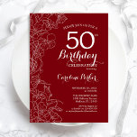 Red Floral 50th Birthday Party Invitation<br><div class="desc">Red White Floral 50th Birthday Party Invitation. Minimalist modern design featuring botanical outline drawing accents and typography script font. Simple trendy invite card perfect for a stylish female bday celebration. Can be customized to any age. Printed Zazzle invitations or instant download digital printable template.</div>