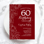 Red Floral 60th Birthday Party Invitation<br><div class="desc">Red White Floral 60th Birthday Party Invitation. Minimalist modern design featuring botanical outline drawing accents and typography script font. Simple trendy invite card perfect for a stylish female bday celebration. Can be customized to any age. Printed Zazzle invitations or instant download digital printable template.</div>