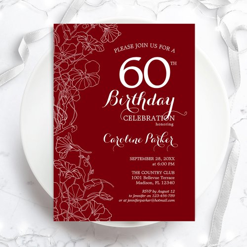 Red Floral 60th Birthday Party Invitation