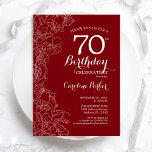 Red Floral 70th Birthday Party Invitation<br><div class="desc">Red White Floral 70th Birthday Party Invitation. Minimalist modern design featuring botanical outline drawing accents and typography script font. Simple trendy invite card perfect for a stylish female bday celebration. Can be customized to any age. Printed Zazzle invitations or instant download digital printable template.</div>