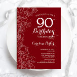 Red Floral 90th Birthday Party Invitation<br><div class="desc">Red White Floral 90th Birthday Party Invitation. Minimalist modern design featuring botanical outline drawing accents and typography script font. Simple trendy invite card perfect for a stylish female bday celebration. Can be customized to any age. Printed Zazzle invitations or instant download digital printable template.</div>