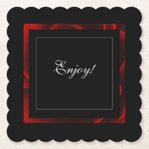 Red Floral Accent Modern  Paper Coaster