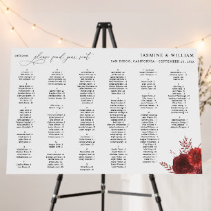 Red Floral Alphabetical Seating Chart Foam Board