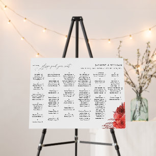 Red Floral Alphabetical Seating Chart Small 2 Foam Board