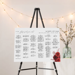 Red Floral Alphabetical Seating Chart Small Foam Board