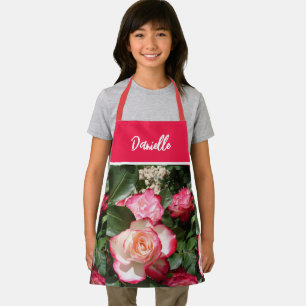 Red Floral and White Roses Rose Kids Kitchen Apron