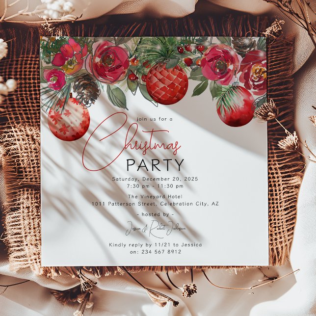 Red Floral Annual Christmas Party Invitation (Creator Uploaded)