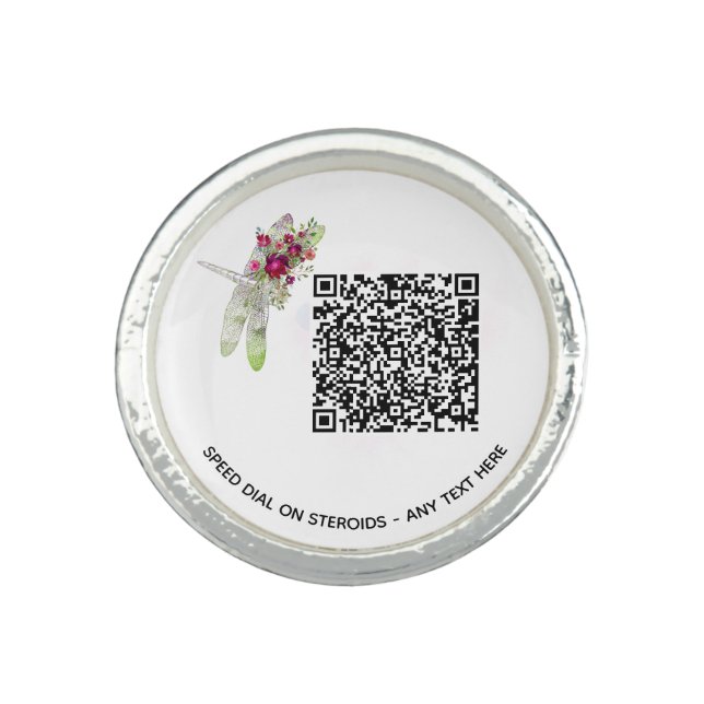 *~* Red Floral AP34 Rose Dragonfly I QR code  Ring (Front)