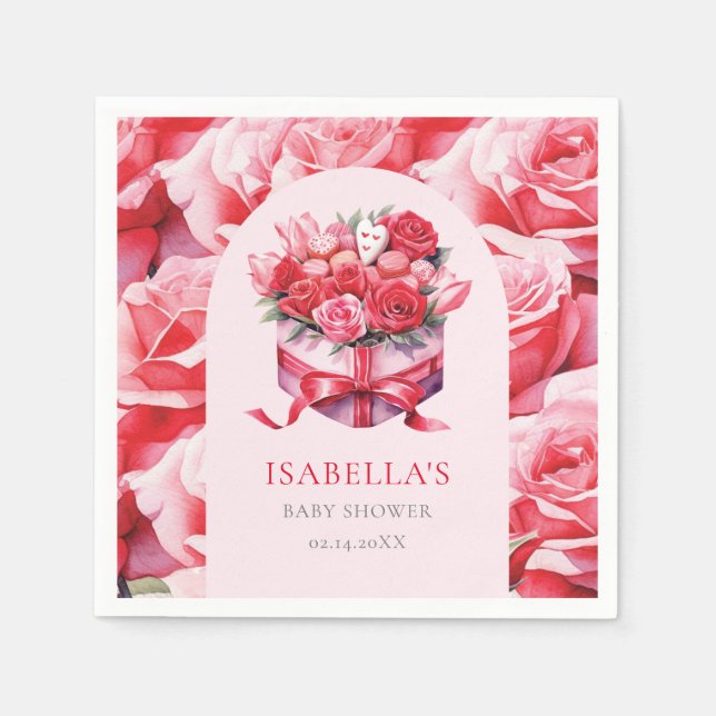 Red Floral Arch Baby Shower Personalized Napkins (Front)
