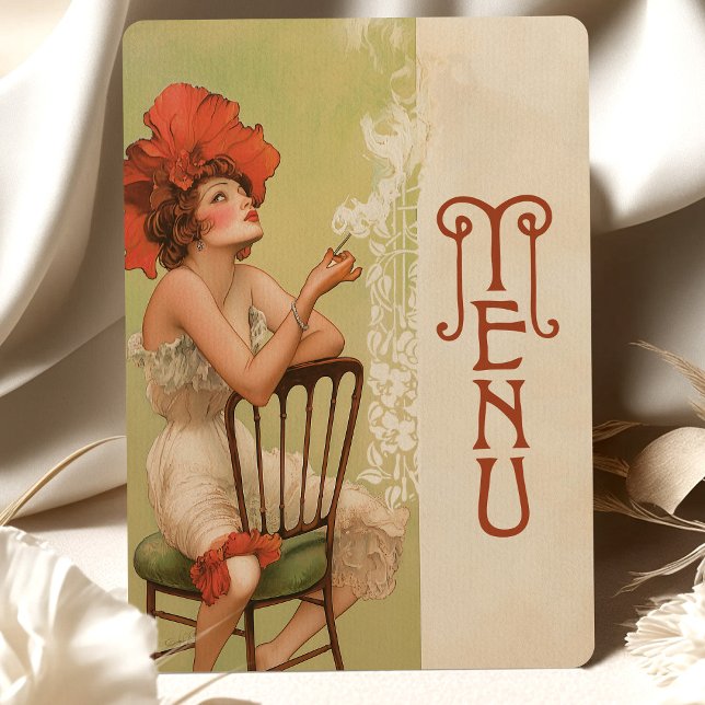 Red Floral Art Nouveau Wedding Menu Card (Creator Uploaded)