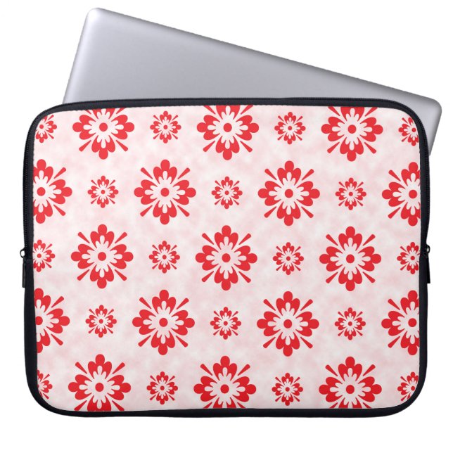 Red floral art pattern laptop sleeve (Front)