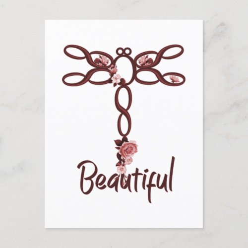 Red Floral Beautiful Dragonfly Design Postcard