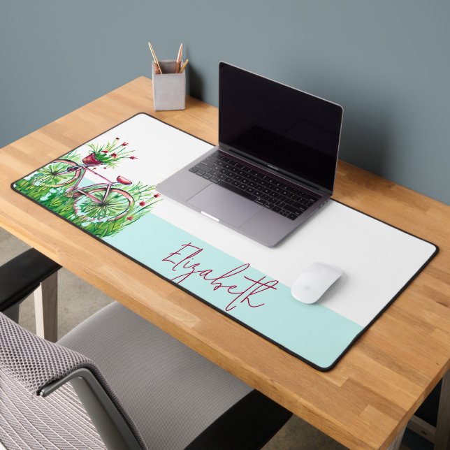 Red floral bicycle personalized desk mat (Office 2)