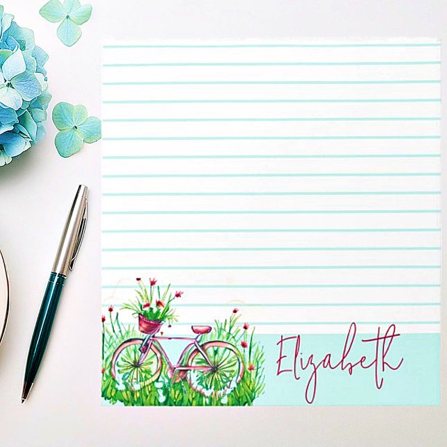 Red floral bicycle personalized notepad (Creator Uploaded)