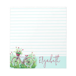 Red floral bicycle personalized notepad