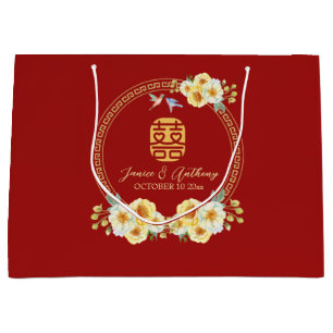 Red floral bird Chinese wedding Large Gift Bag
