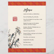 Red floral birds modern Chinese wedding banquet