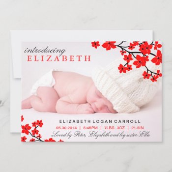 Red Floral Birth Announcement by ExclusiveZazzle at Zazzle