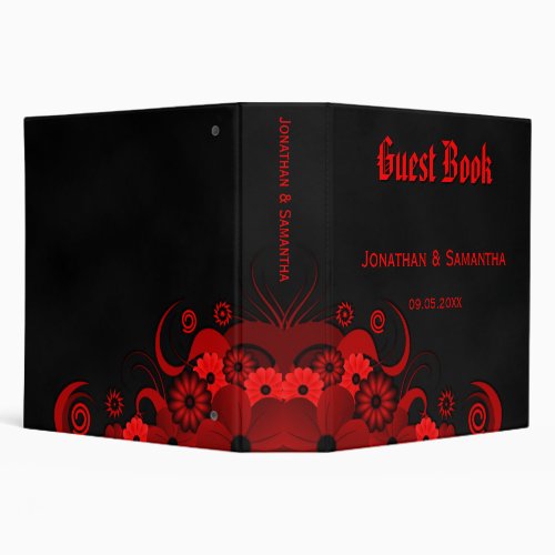 Red Floral Black 2 Wedding Guest Book Guestbook 3 Ring Binder