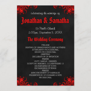 Red Floral Black Chalkboard Gothic Wedding Program