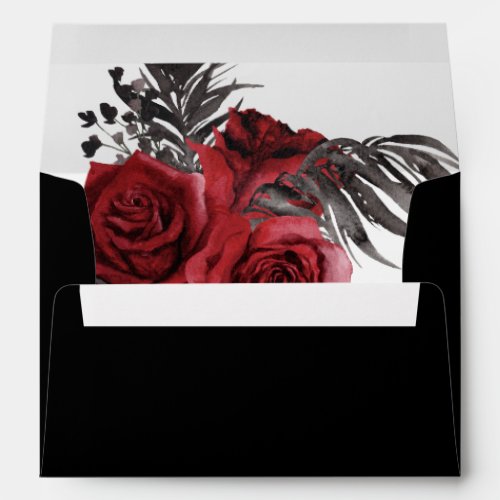 Red Floral  Black Feather _ Black 2 Envelope