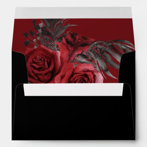 Red Floral  Black Feather _ Red  Black Envelope