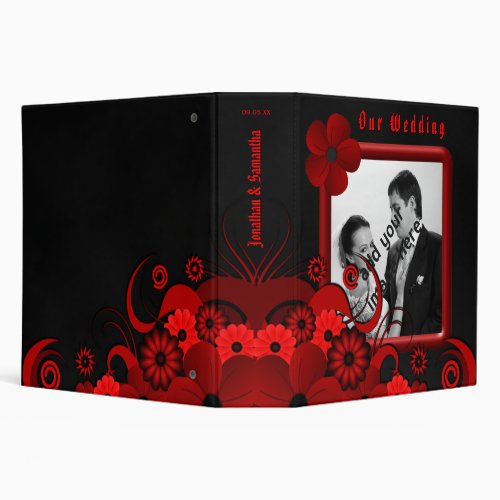 Red Floral Black Goth 2 Wedding Guest Book Album 3 Ring Binder