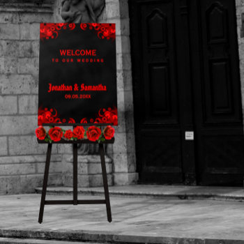 Red Floral Black Goth Foam Board Wedding Sign by sunnymars at Zazzle