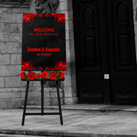 Red Floral Black Goth Foam Board Wedding Sign
