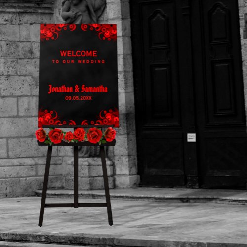 Red Floral Black Goth Foam Board Wedding Sign 