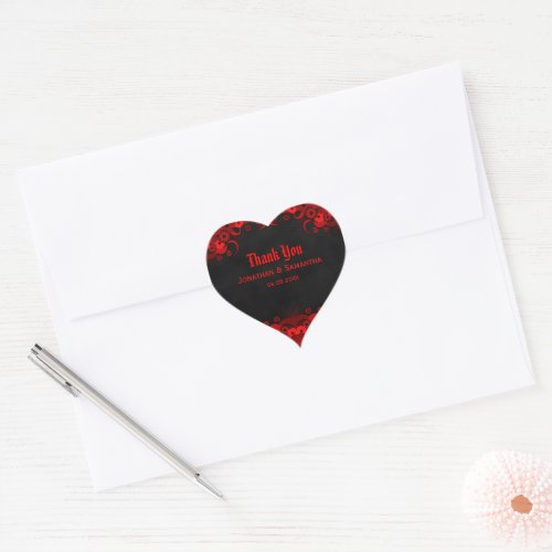 Red Floral Black Goth Heart Wedding Favor Stickers