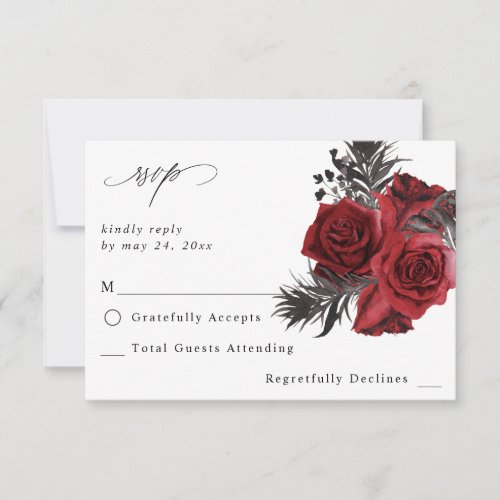 Red Floral & Black no Meal RSVP