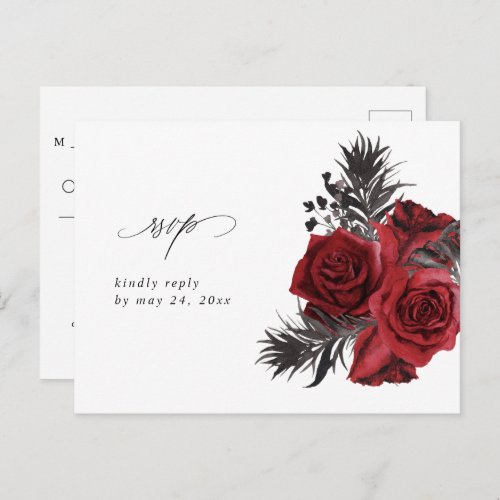 Red Floral  Black no Meal RSVP Postcard