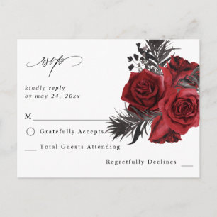 Red Floral & Black no Meal RSVP V2 Postcard