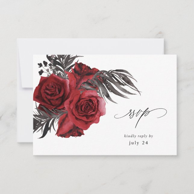 Red Floral & Black w Meal RSVP Card (Front)