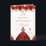 Red Floral Blonde Hair Girl Birthday Card<br><div class="desc">This elegant and glamorous birthday card can be personalized with a name or title such as daughter, granddaughter, niece, friend etc. The design features a beautiful princess with blonde hair and fair skin in a red ball gown. The text combines handwritten script and modern sans serif fonts for a classy...</div>